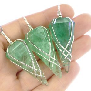 Pendulum Green Fluorite Necklace Natural Gemstone Stainless Steel Chain with Pouch Michael's UK Jewellery