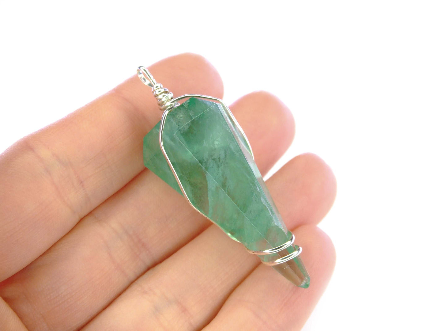 Pendulum Green Fluorite Necklace Natural Gemstone Stainless Steel Chain with Pouch Michael's UK Jewellery