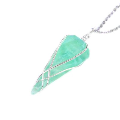 Pendulum Green Fluorite Necklace Natural Gemstone Stainless Steel Chain with Pouch Michael's UK Jewellery