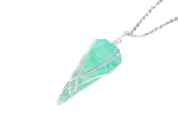 Pendulum Green Fluorite Necklace Natural Gemstone Stainless Steel Chain with Pouch Michael's UK Jewellery