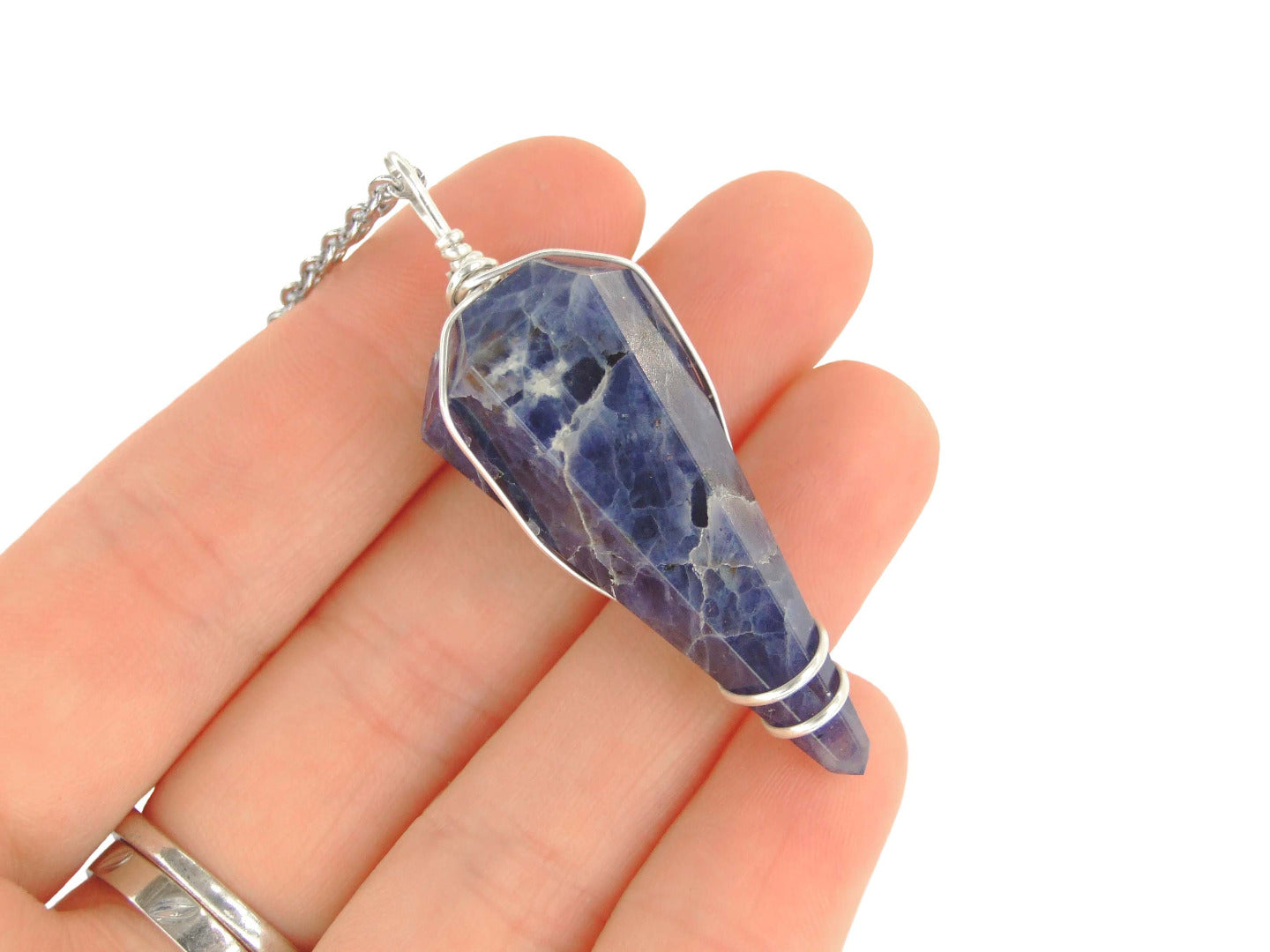 Pendulum Iolite Necklace Natural Gemstone Stainless Steel Chain with Pouch Michael's UK Jewellery