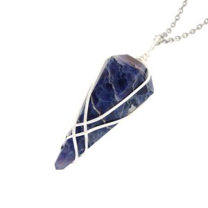 Pendulum Iolite Necklace Natural Gemstone Stainless Steel Chain with Pouch Michael's UK Jewellery