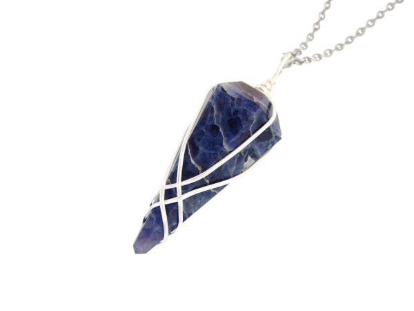 Pendulum Iolite Necklace Natural Gemstone Stainless Steel Chain with Pouch Michael's UK Jewellery