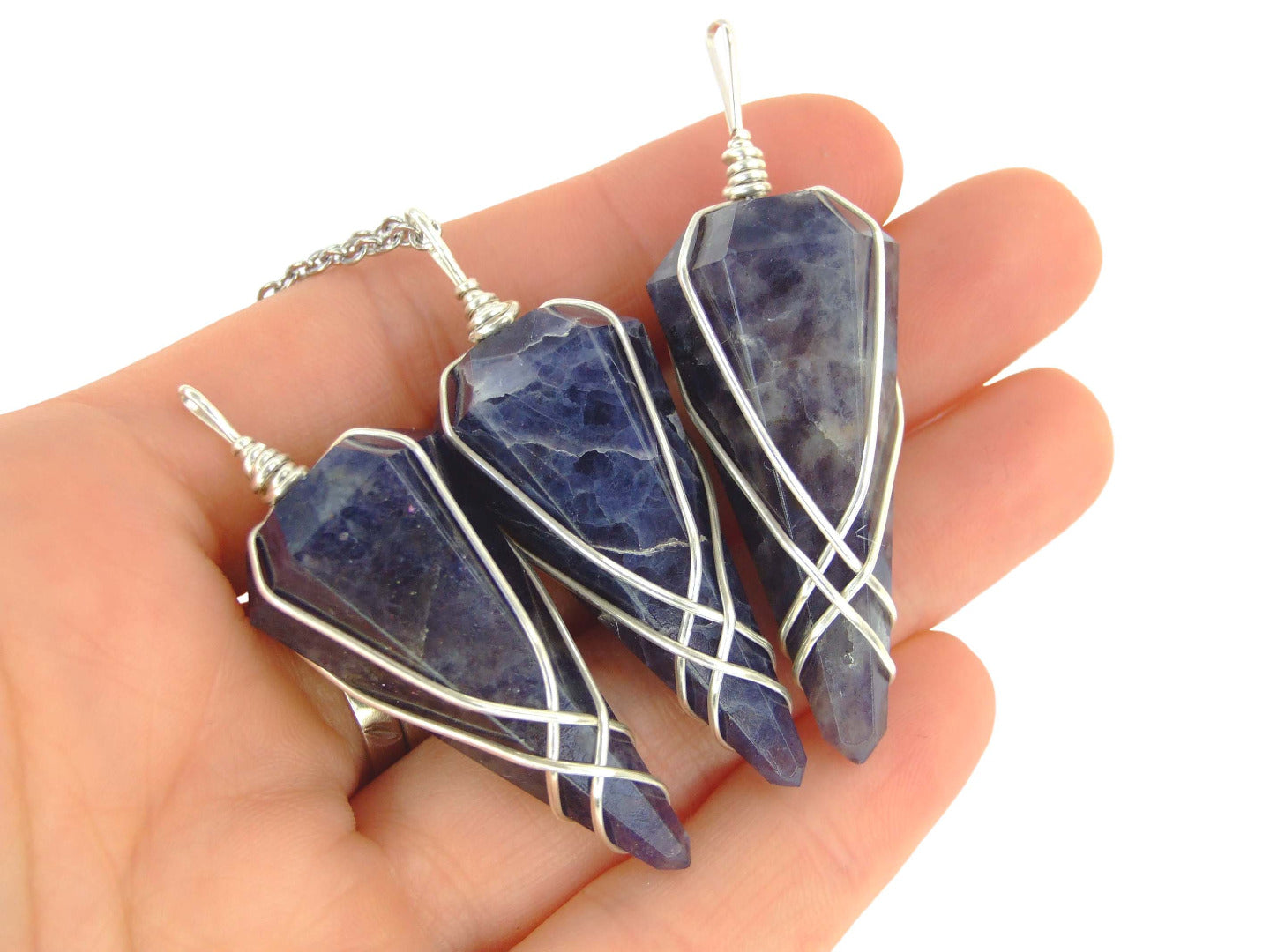 Pendulum Iolite Necklace Natural Gemstone Stainless Steel Chain with Pouch Michael's UK Jewellery