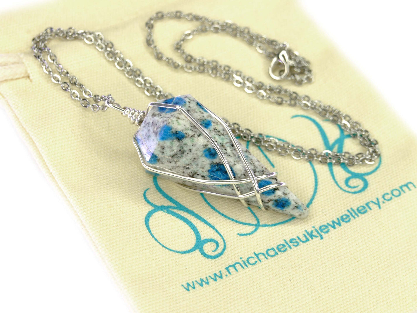 Pendulum K2nite Necklace Natural Gemstone Stainless Steel Chain with Pouch Michael's UK Jewellery