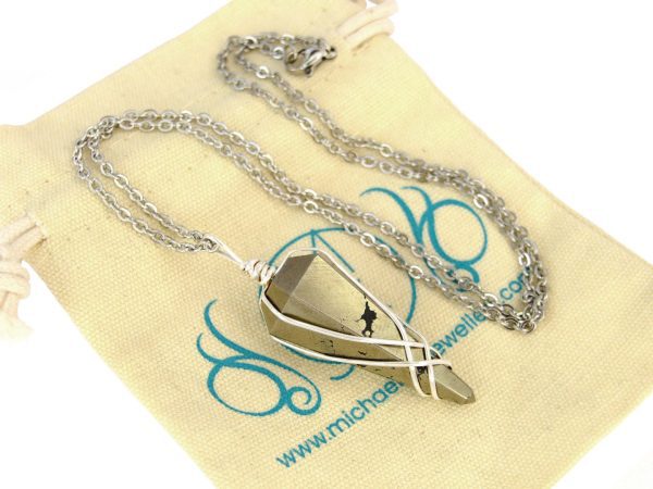 Pendulum Pyrite Necklace Natural Gemstone Stainless Steel Chain with Pouch Michael's UK Jewellery