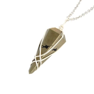 Pendulum Pyrite Necklace Natural Gemstone Stainless Steel Chain with Pouch Michael's UK Jewellery