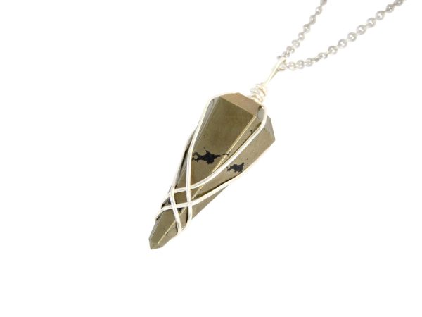 Pendulum Pyrite Necklace Natural Gemstone Stainless Steel Chain with Pouch Michael's UK Jewellery