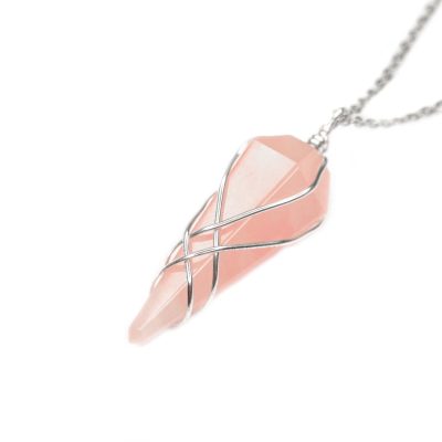 Pendulum Rose Quartz Necklace Natural Gemstone Stainless Steel Chain with Pouch Michael's UK Jewellery