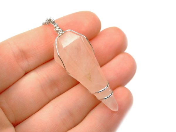 Pendulum Rose Quartz Necklace Natural Gemstone Stainless Steel Chain with Pouch Michael's UK Jewellery