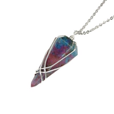 Pendulum Ruby Kyanite Necklace Natural Gemstone Stainless Steel Chain with Pouch Michael's UK Jewellery