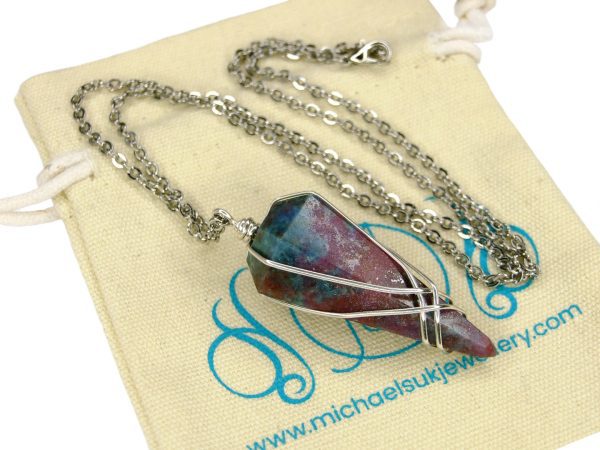 Pendulum Ruby Kyanite Necklace Natural Gemstone Stainless Steel Chain with Pouch Michael's UK Jewellery