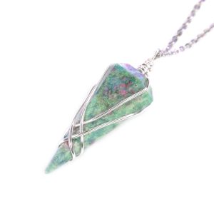 Pendulum Ruby Zoisite II Necklace Natural Gemstone Stainless Steel Chain with Pouch Michael's UK Jewellery