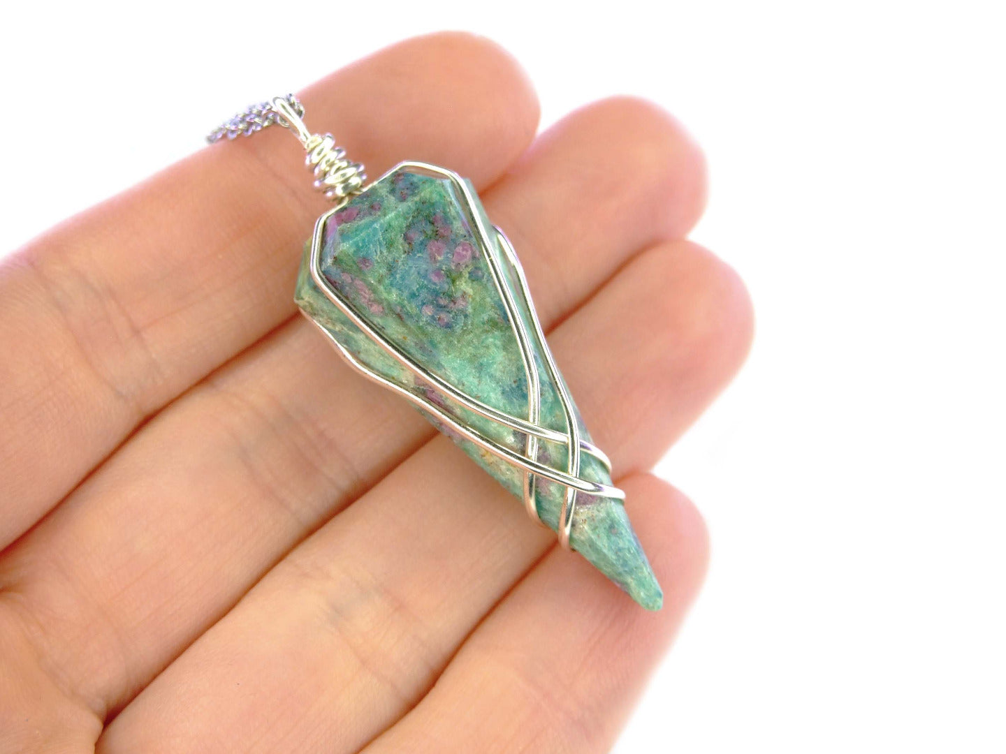 Pendulum Ruby Zoisite II Necklace Natural Gemstone Stainless Steel Chain with Pouch Michael's UK Jewellery