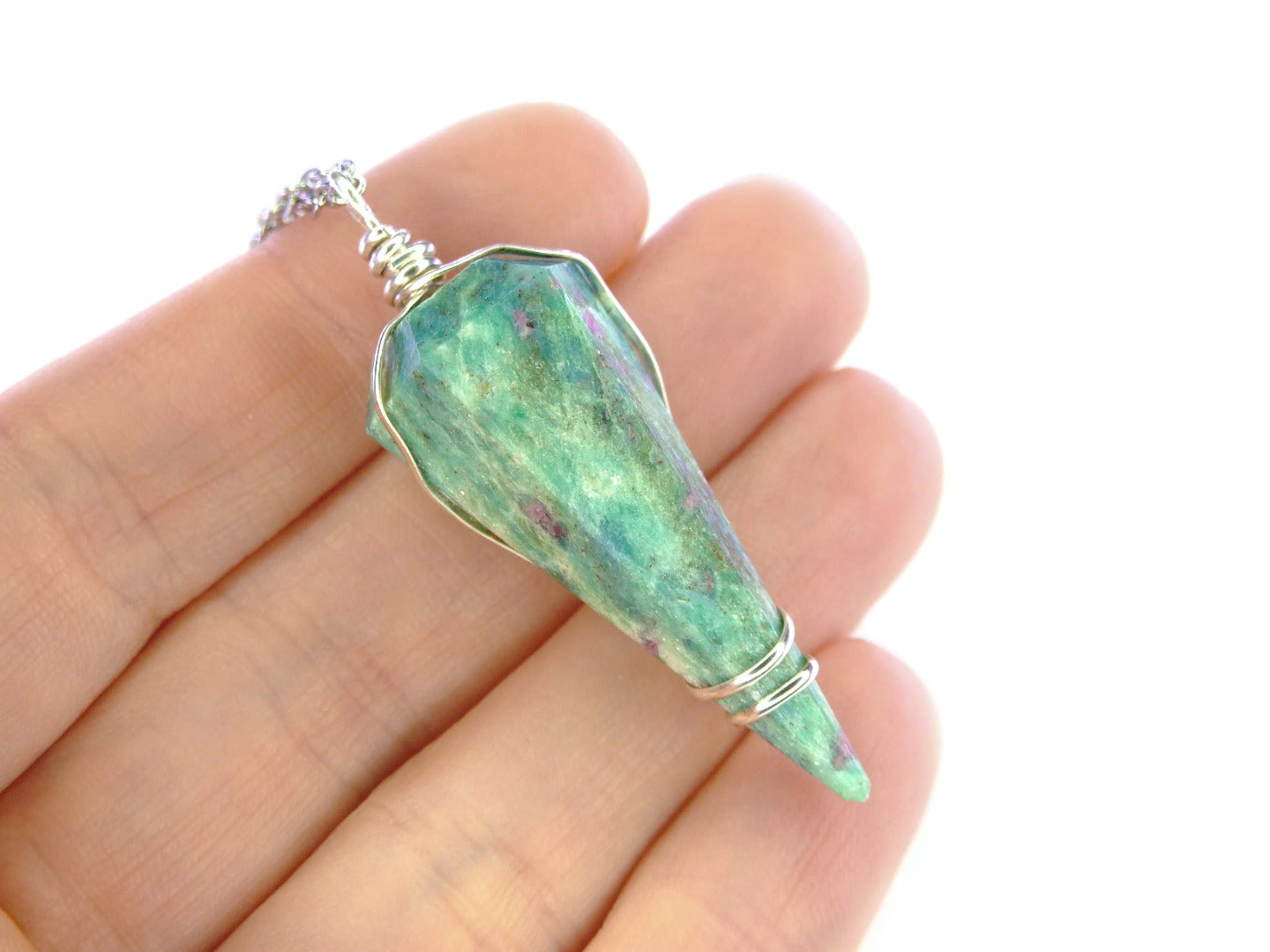 Pendulum Ruby Zoisite II Necklace Natural Gemstone Stainless Steel Chain with Pouch Michael's UK Jewellery