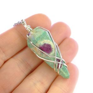 Pendulum Ruby Zoisite Necklace Natural Gemstone Stainless Steel Chain with Pouch Michael's UK Jewellery