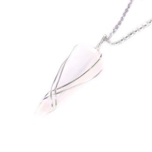 Pendulum Selenite Necklace Natural Gemstone Stainless Steel Chain with Pouch Michael's UK Jewellery