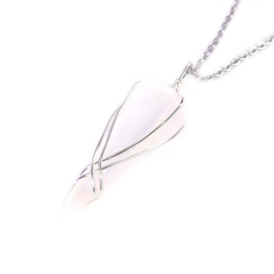 Pendulum Selenite Necklace Natural Gemstone Stainless Steel Chain with Pouch Michael's UK Jewellery