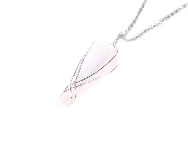 Pendulum Selenite Necklace Natural Gemstone Stainless Steel Chain with Pouch Michael's UK Jewellery