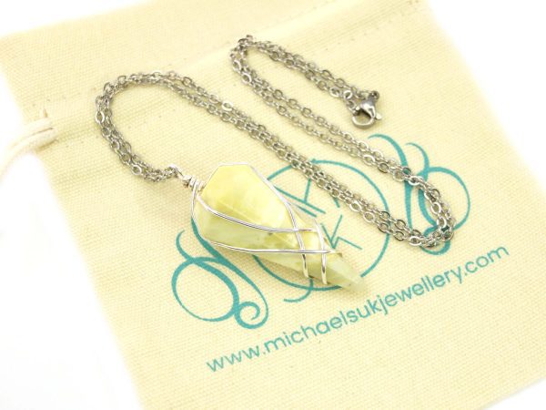 Pendulum Serpentine Necklace Natural Gemstone Stainless Steel Chain with Pouch Michael's UK Jewellery