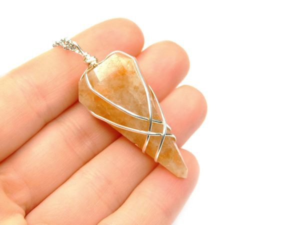 Pendulum Sunstone Necklace Natural Gemstone Stainless Steel Chain with Pouch Michael's UK Jewellery