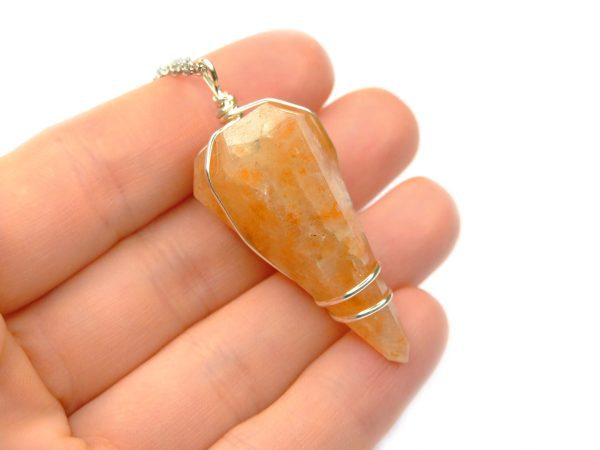 Pendulum Sunstone Necklace Natural Gemstone Stainless Steel Chain with Pouch Michael's UK Jewellery