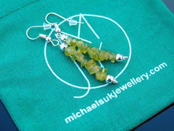 Peridot Natural Gemstone Chip Drop Earrings Michael's UK Jewellery