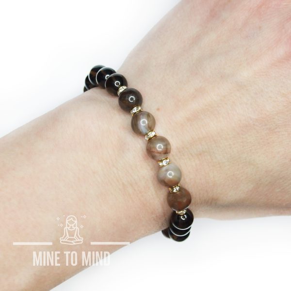 Petrified Wood Gemstone Bracelet with Smoky Quartz mine to mind beadsmouse.co.uk