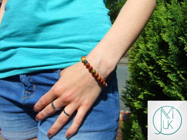 Picasso Jasper Natural Gemstone Bracelet 6-9'' Elasticated Michael's UK Jewellery