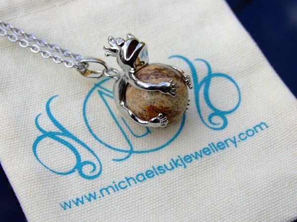 Picture Jasper Frog Natural Gemstone Pendant Necklace 50cm Michael's UK Jewellery