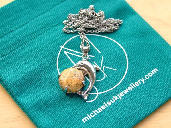 Picture Jasper Necklace Dolphin Pendant Natural Gemstone With Pouch Michael's UK Jewellery