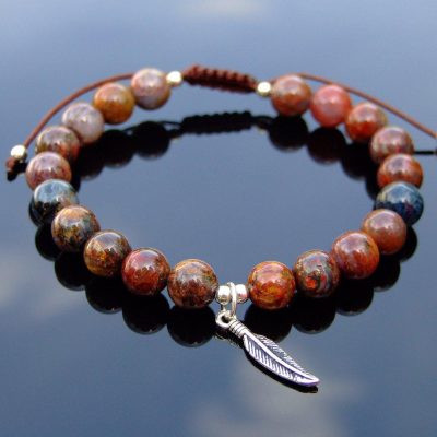 Pietersite Sterling Silver Feather Natural Gemstone Bracelet 6-9'' Macrame Michael's UK Jewellery