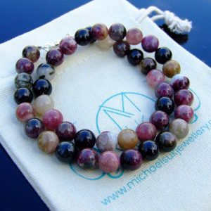 Pink Tourmaline Natural Gemstone Necklace 8mm Beaded 16-30inch Michael's UK Jewellery