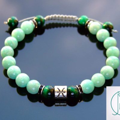 Pisces Amazonite Tigers Eye Birthstone Bracelet 6-9'' Macrame Michael's UK Jewellery