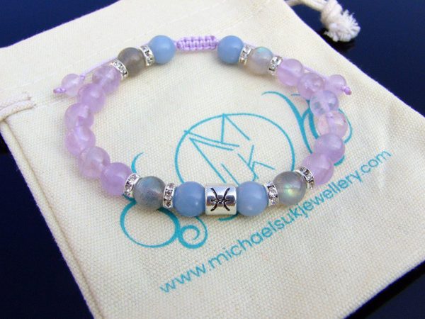 Pisces Amethyst Angelite Labradorite Birthstone Bracelet 6-9'' Macrame Michael's UK Jewellery