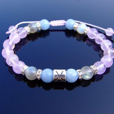 Pisces Amethyst Angelite Labradorite Birthstone Bracelet 6-9'' Macrame Michael's UK Jewellery