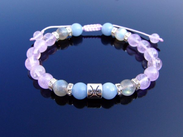 Pisces Amethyst Angelite Labradorite Birthstone Bracelet 6-9'' Macrame Michael's UK Jewellery