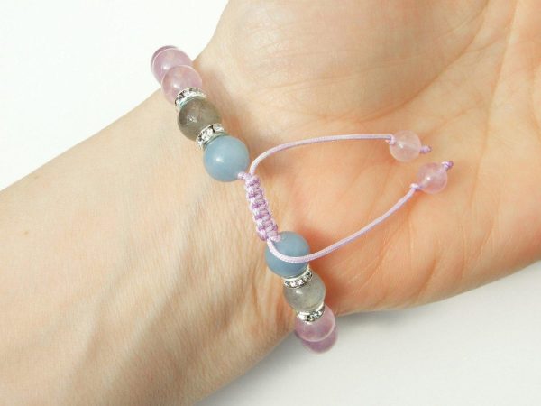 Pisces Amethyst Angelite Labradorite Birthstone Bracelet 6-9'' Macrame Michael's UK Jewellery