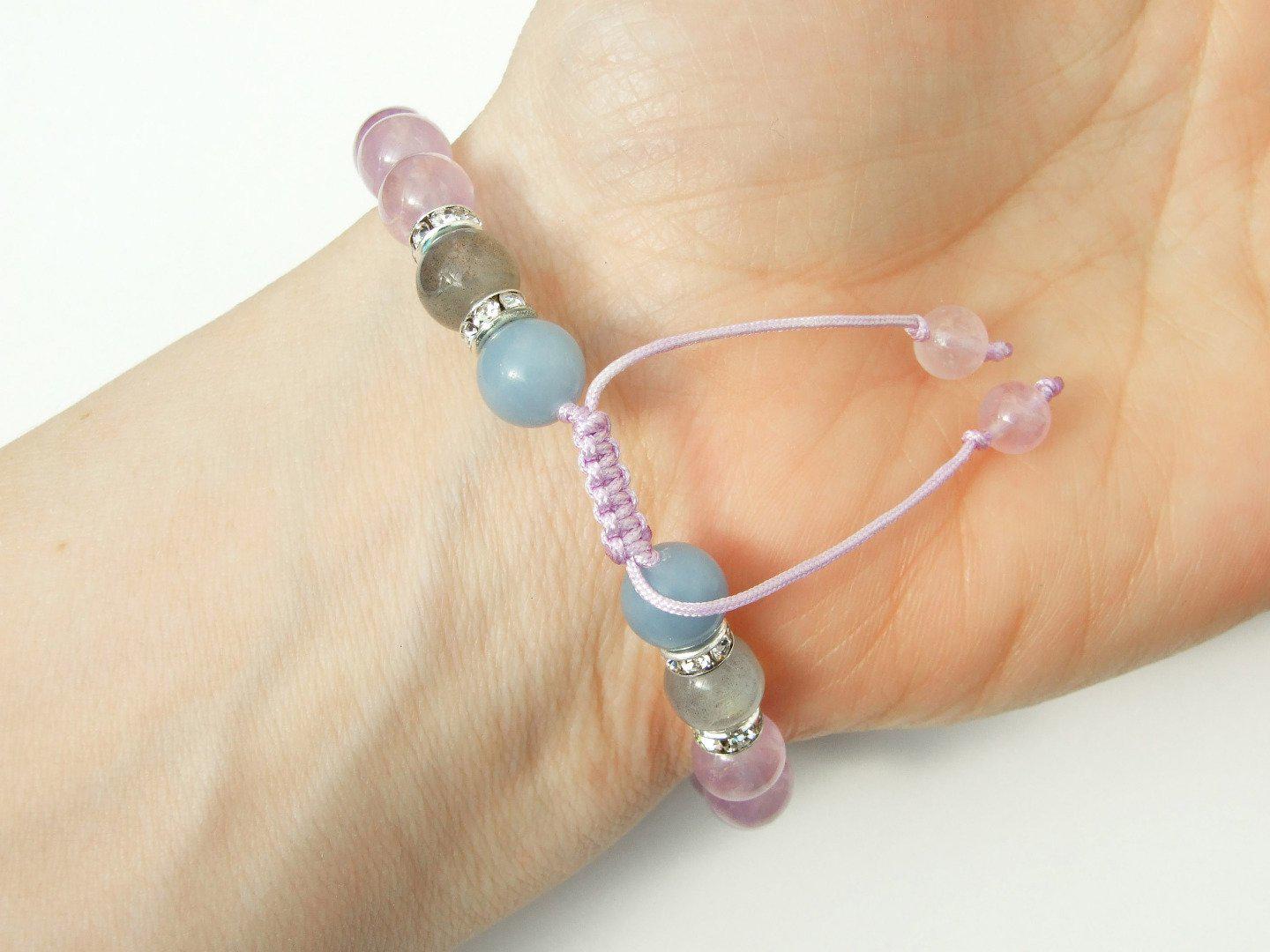 Pisces Amethyst Angelite Labradorite Birthstone Bracelet 6-9'' Macrame Michael's UK Jewellery