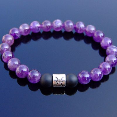 Pisces Amethyst Onyx Birthstone Bracelet 6-9'' Elasticated Michael's UK Jewellery