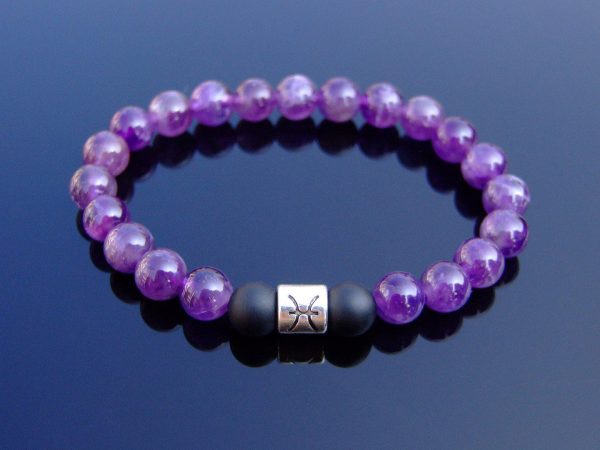 Pisces Amethyst Onyx Birthstone Bracelet 6-9'' Elasticated Michael's UK Jewellery