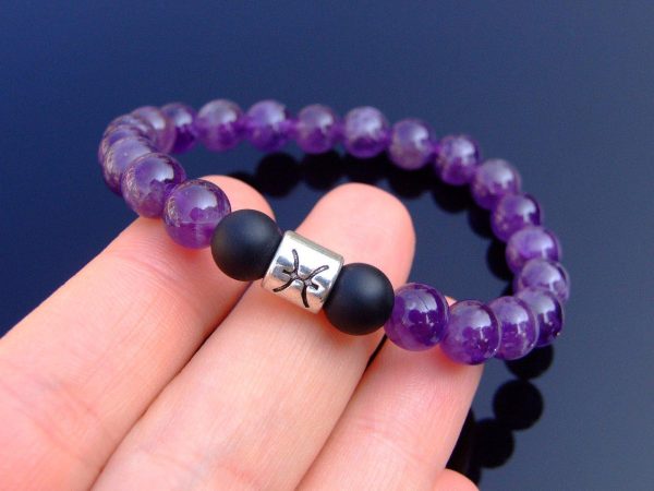 Pisces Amethyst Onyx Birthstone Bracelet 6-9'' Elasticated Michael's UK Jewellery