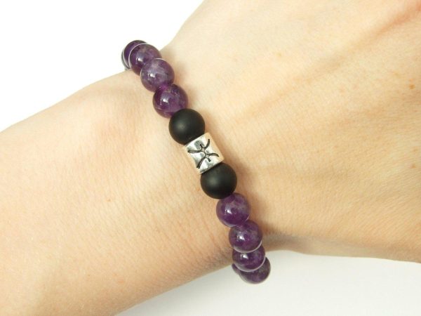 Pisces Amethyst Onyx Birthstone Bracelet 6-9'' Elasticated Michael's UK Jewellery