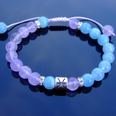 Pisces Aquamarine Amethyst Birthstone Bracelet 6-9'' Macrame Michael's UK Jewellery