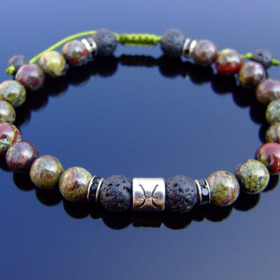 Pisces Dragon Blood Lava Birthstone Bracelet 6-9'' Macrame Michael's UK Jewellery