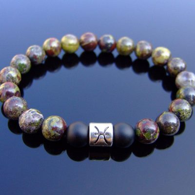 Pisces Dragon Blood Onyx Birthstone Bracelet 6-9'' Elasticated Michael's UK Jewellery
