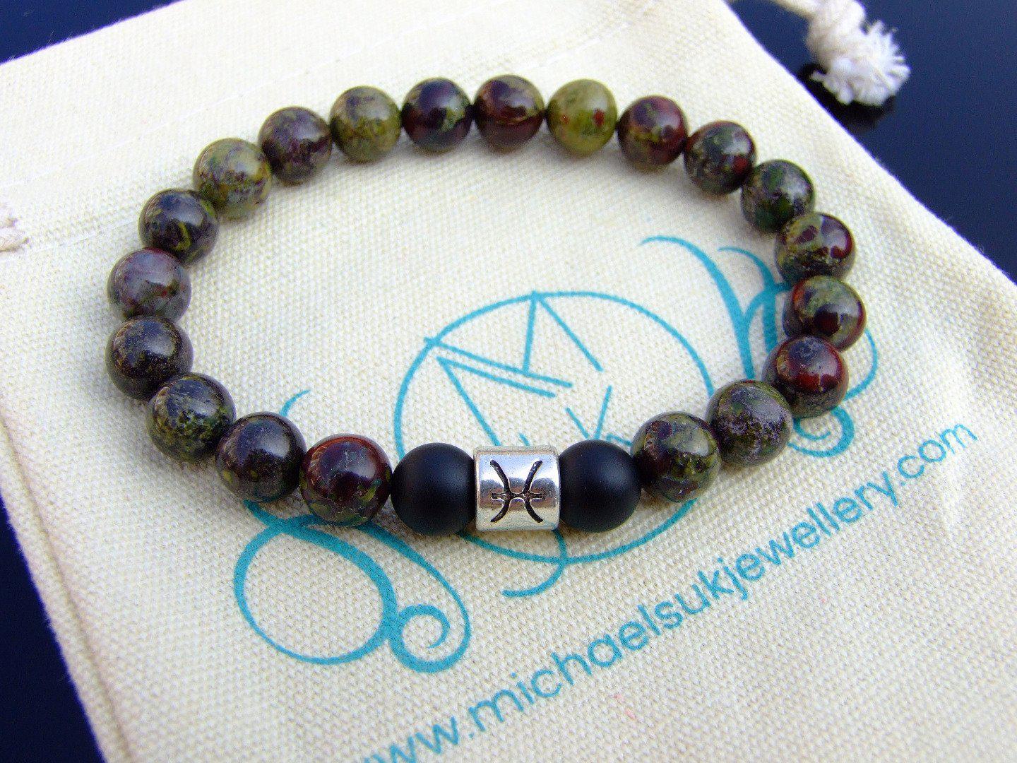 Pisces Dragon Blood Onyx Birthstone Bracelet 6-9'' Elasticated Michael's UK Jewellery