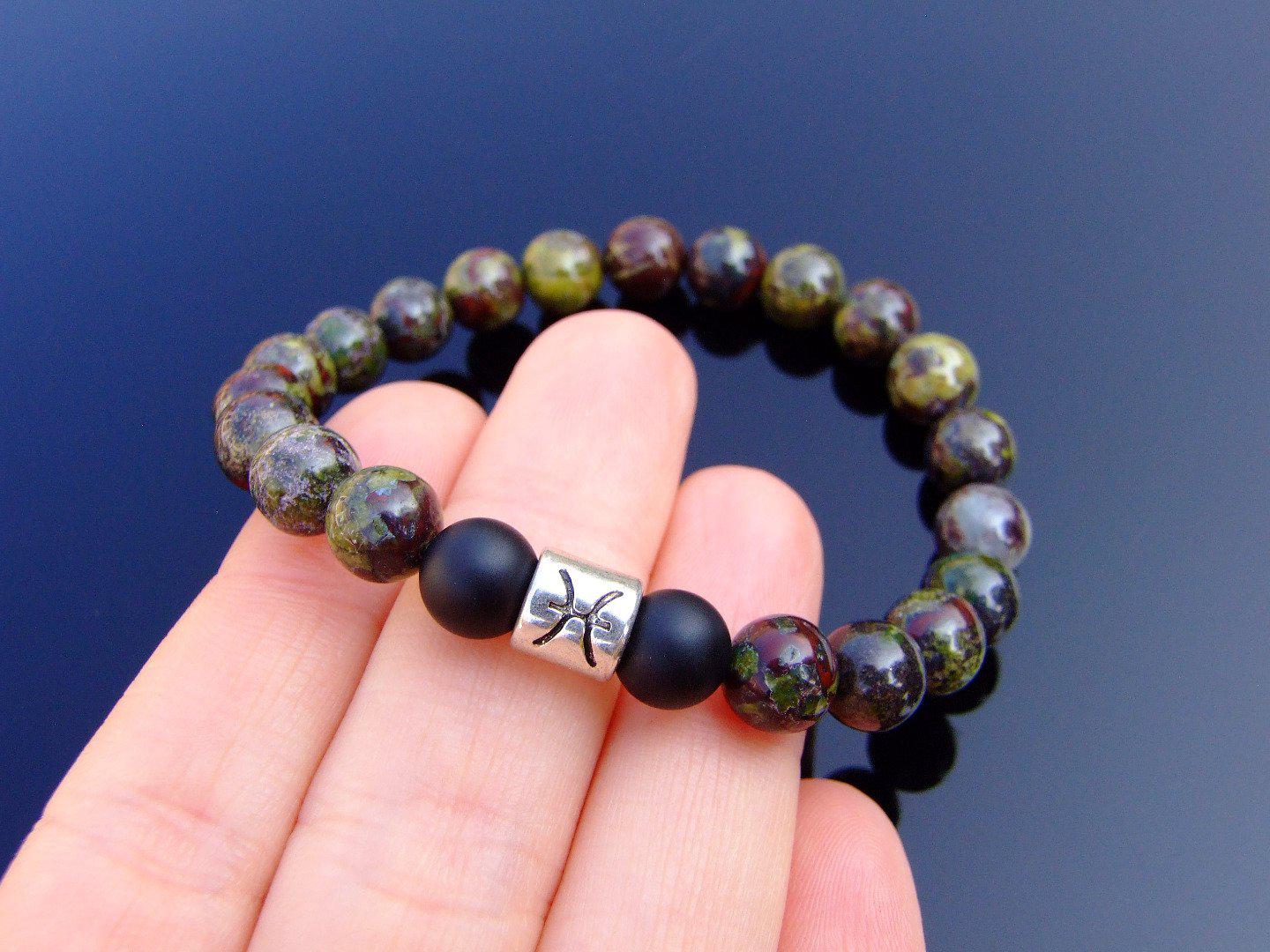 Pisces Dragon Blood Onyx Birthstone Bracelet 6-9'' Elasticated Michael's UK Jewellery