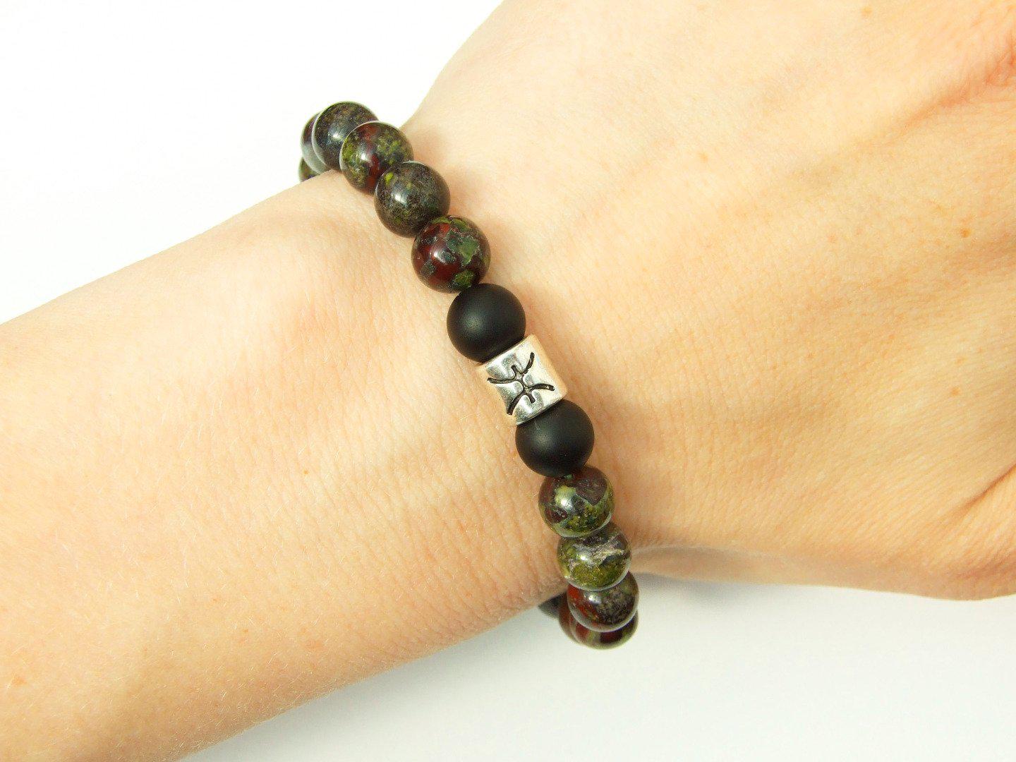 Pisces Dragon Blood Onyx Birthstone Bracelet 6-9'' Elasticated Michael's UK Jewellery
