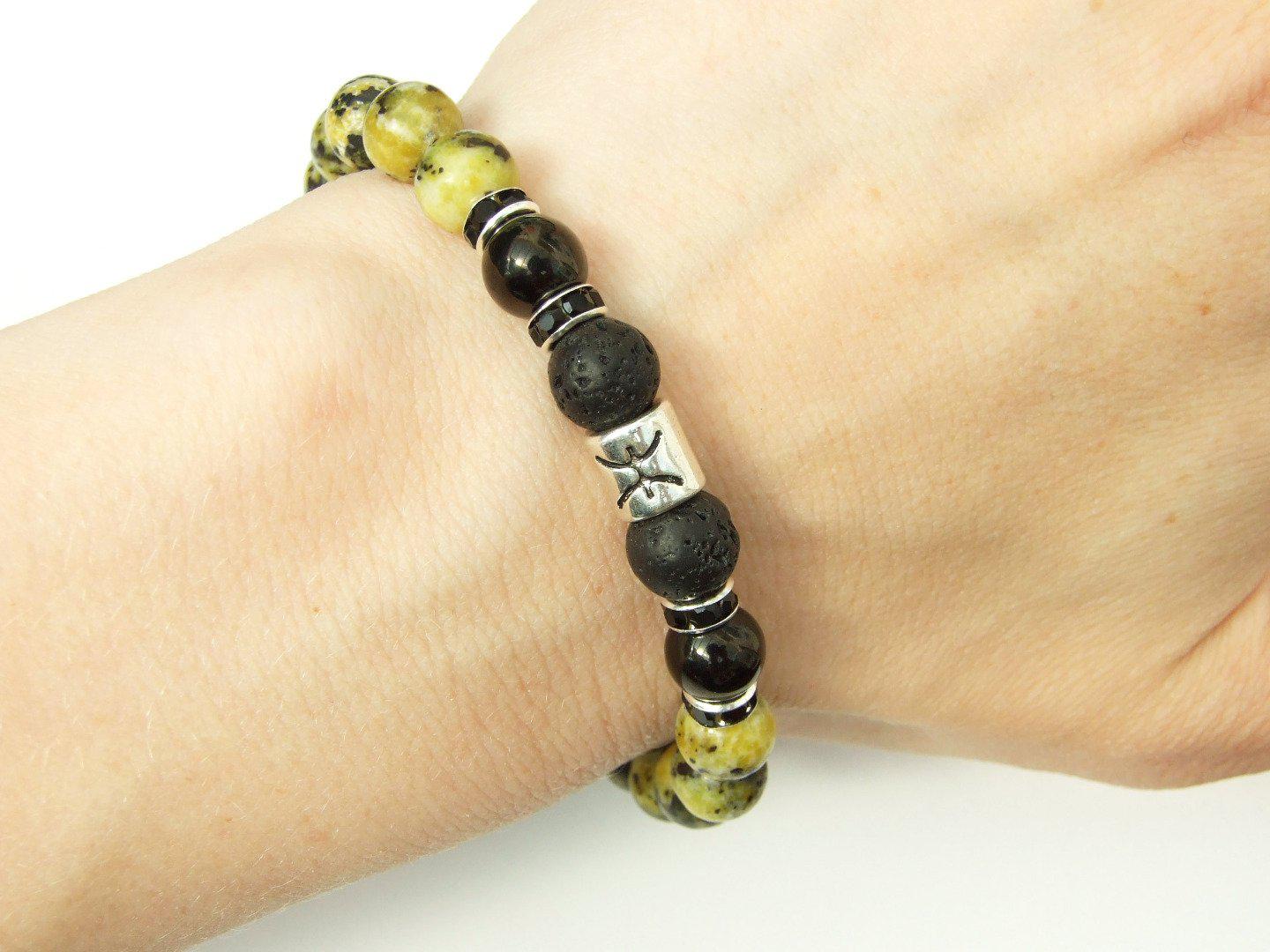 Pisces Jet Lava Turquoise Birthstone Bracelet 6-9'' Macrame Michael's UK Jewellery